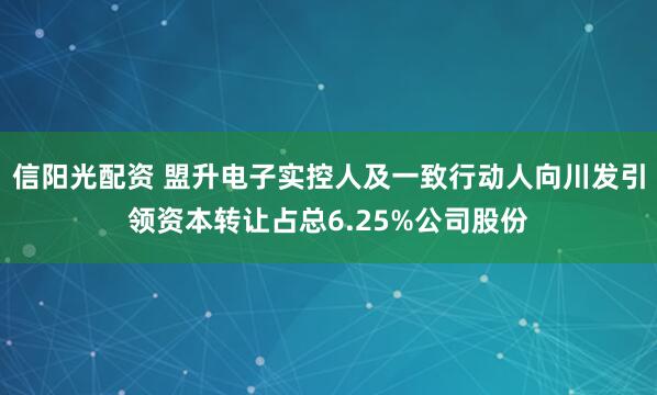 信阳光配资 盟升电子实控人及一致行动人向川发引领资本转让占总6.25%公司股份